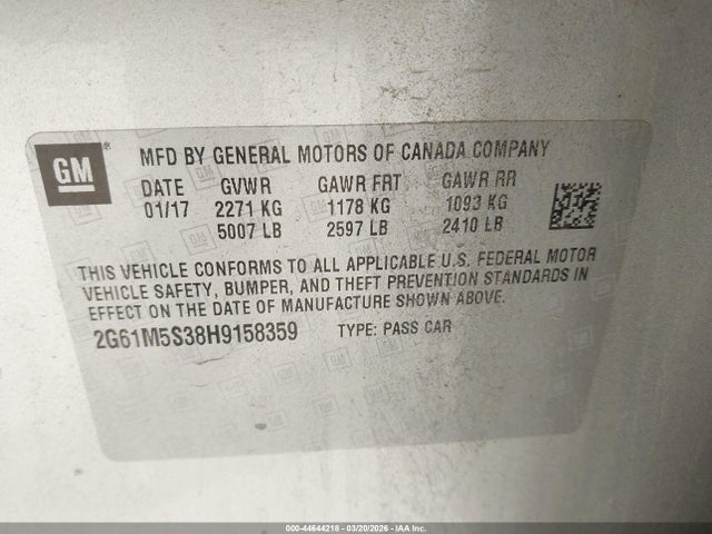 44644218 :رقم المزاد ، 2G61M5S38H9158359 vin ، 2017 Cadillac Xts Luxury مزاد بيع