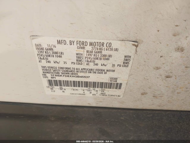 1FM5K7D8XHGB45537 Ford EXPLORER XLT