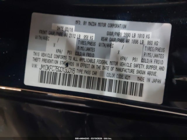 Aukcja sprzedaży 2016 Mazda Cx-3 Touring, vin: JM1DKFC76G0135016, numer aukcji: 44644243