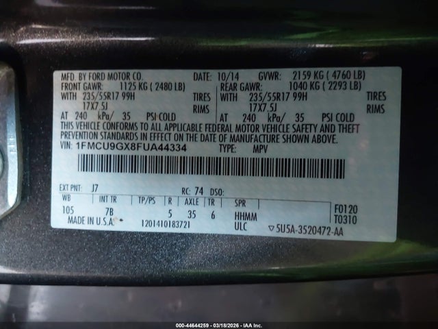 1FMCU9GX8FUA44334 Ford ESCAPE SE