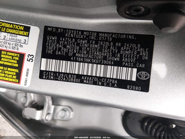 4T1B61HK1KU739064 Toyota CAMRY XSE