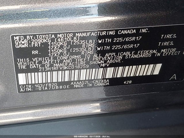2019 TOYOTA RAV4 2T3H1RFV9KC018259 Photo 8
