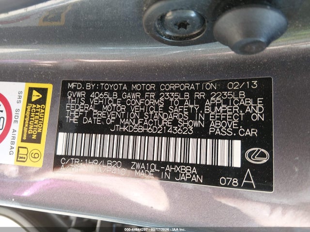 2013 LEXUS CT 200H JTHKD5BH6D2143623 Photo 8