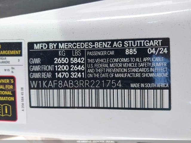 W1KAF8AB3RR221754 Mercedes-Benz Amg C 63 S E Performance