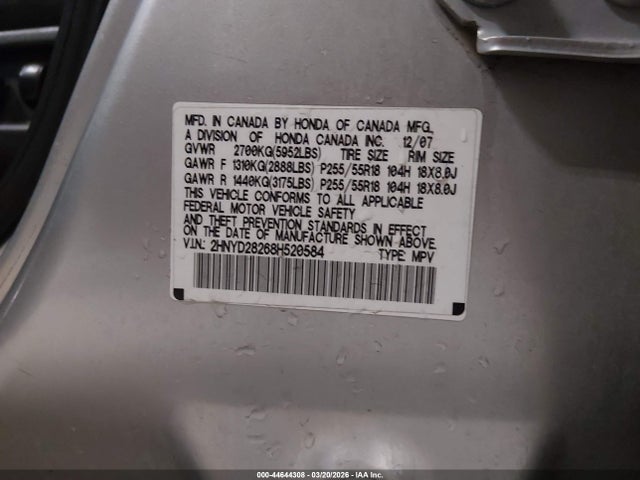 Aukcja sprzedaży 2008 Acura Mdx, vin: 2HNYD28268H520584, numer aukcji: 44644308