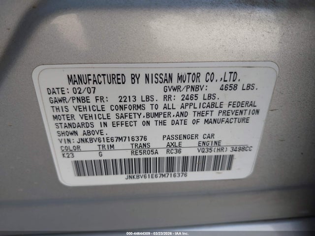 Продажа на аукционе авто 2007 Infiniti G35 Journey, vin: JNKBV61E67M716376, номер лота: 44644309
