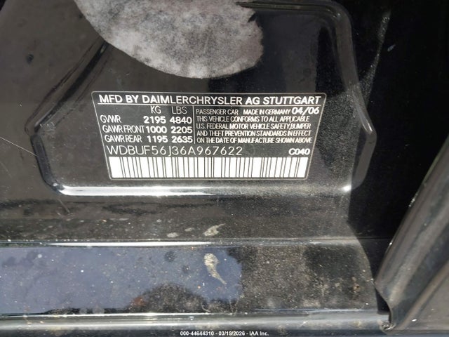Продажа на аукционе авто 2006 Mercedes-benz E 350, vin: WDBUF56J36A967622, номер лота: 44644310
