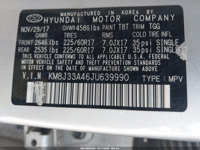 KM8J33A46JU639990 Hyundai TUCSON SEL