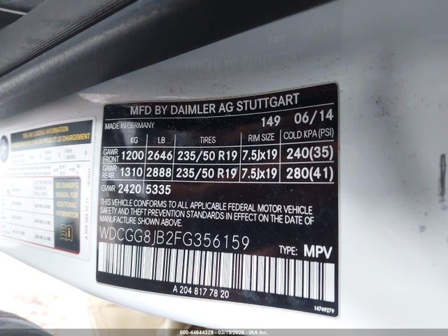 Продажа на аукционе авто 2015 Mercedes-benz Glk 350 4matic, vin: WDCGG8JB2FG356159, номер лота: 44644329