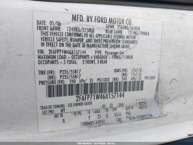 2006 FORD CROWN VICTORIA 2FAFP71W46X157144 Photo 8