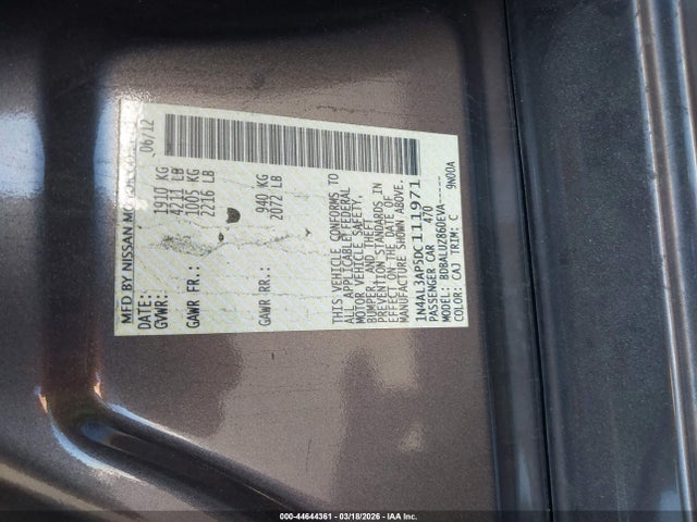 Aukcja sprzedaży 2013 Nissan Altima 2.5 Sv, vin: 1N4AL3AP5DC111971, numer aukcji: 44644361