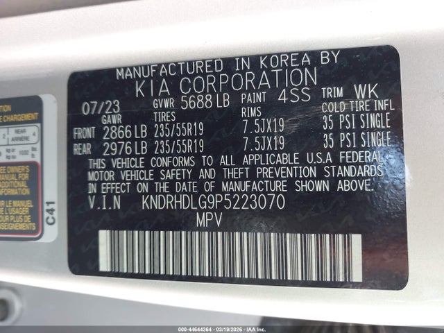 2023 Kia Sorento Hybrid Ex მანქანა იყიდება აუქციონზე, vin: KNDRHDLG9P5223070, აუქციონის ნომერი: 44644364