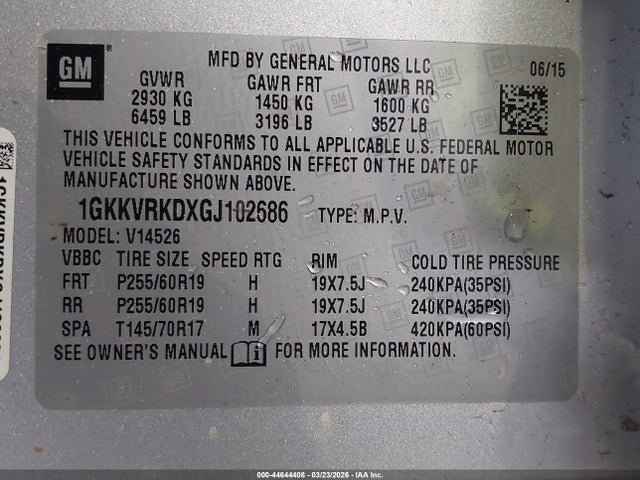 Aukcja sprzedaży 2016 Gmc Acadia Slt-1, vin: 1GKKVRKDXGJ102686, numer aukcji: 44644408