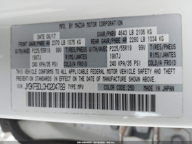 Aukcja sprzedaży 2017 Mazda Cx-5, vin: JM3KFBDL0H0204789, numer aukcji: 44644429