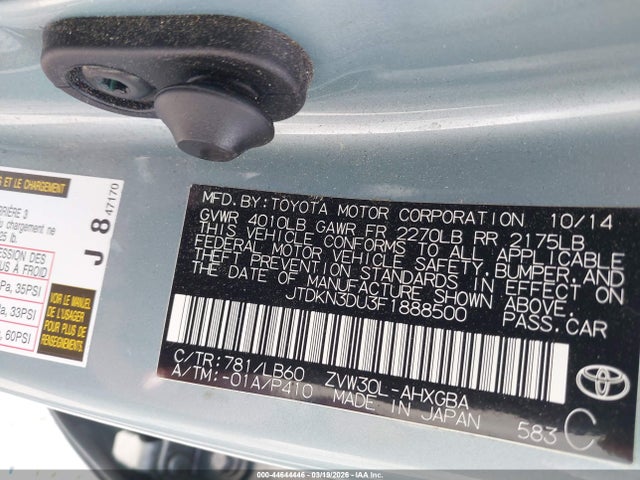 Toyota Prius Four 2015 JTDKN3DU3F1888500 Image 9