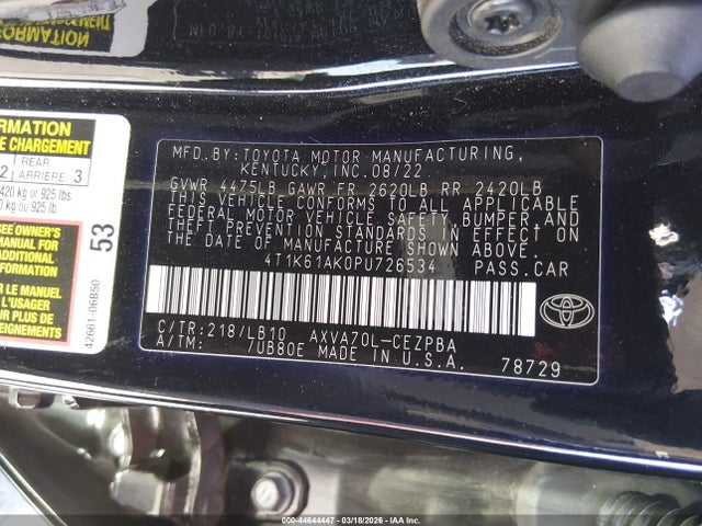 Toyota CAMRY XSE 2023 4T1K61AK0PU726534 Image 9