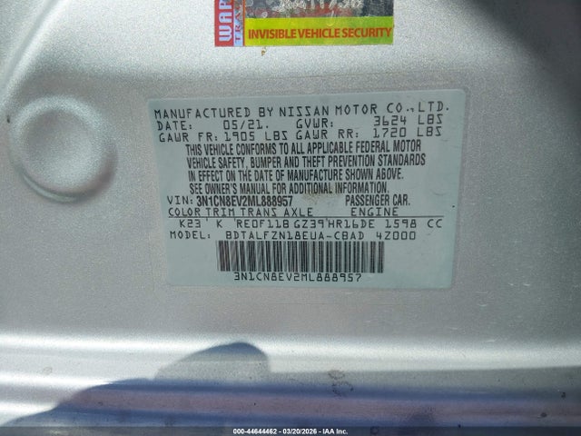 Nissan Versa Sv Xtronic Cvt 2021 3N1CN8EV2ML888957 Image 9