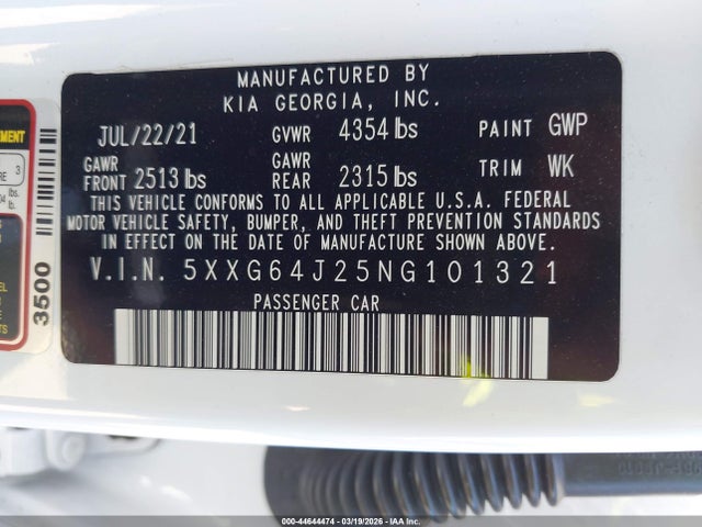 5XXG64J25NG101321 KIA K5 Gt-line