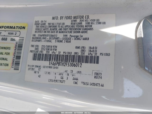 Ford Mustang Ecoboost 2015 1FA6P8TH2F5306012 Image 9