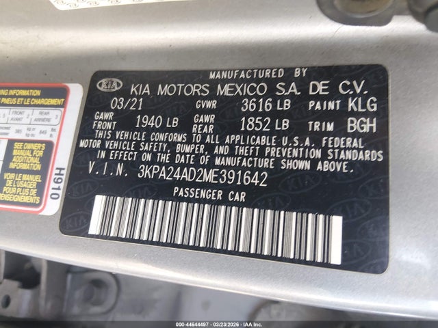 Продаж на аукціоні авто 2021 Kia Rio S, vin: 3KPA24AD2ME391642, номер лоту: 44644497