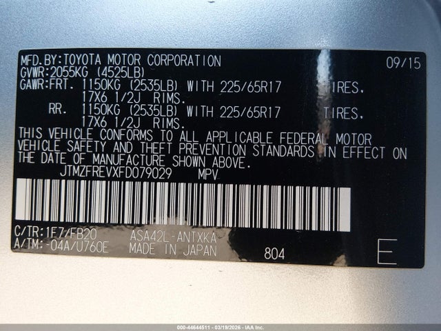 Toyota RAV4 LE 2015 JTMZFREVXFD079029 Image 9