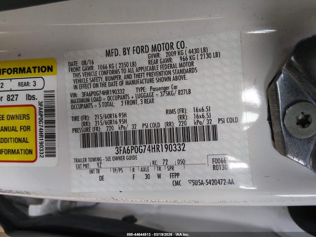 Ford FUSION S 2017 3FA6P0G74HR190332 Image 9