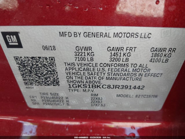 1GKS1BKC8JR391442 GMC YUKON SLT