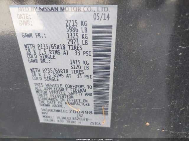 Nissan Pathfinder Sl 2014 5N1AR2MM1EC700498 Image 9