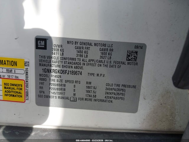 Chevrolet Traverse 1lt 2015 1GNKRGKD6FJ189674 Image 9