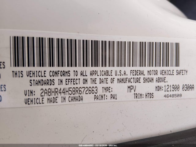 Aukcja sprzedaży 2008 Chrysler Town & Country Lx, vin: 2A8HR44H58R672663, numer aukcji: 44644563
