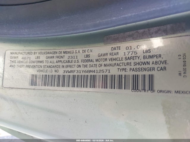Aukcja sprzedaży 2008 Volkswagen New Beetle Se, vin: 3VWRF31Y68M412571, numer aukcji: 44644565