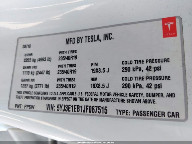 2018 TESLA MODEL 3 5YJ3E1EB1JF067515 Photo 8