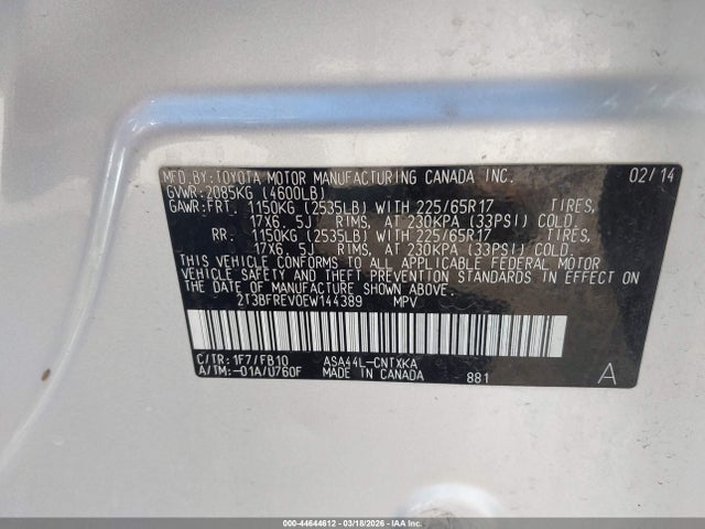 44644612 :رقم المزاد ، 2T3BFREV0EW144389 vin ، 2014 Toyota Rav4 Le مزاد بيع
