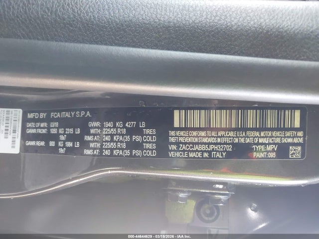 2018 Jeep Renegade Altitude Fwd მანქანა იყიდება აუქციონზე, vin: ZACCJABB5JPH32702, აუქციონის ნომერი: 44644629