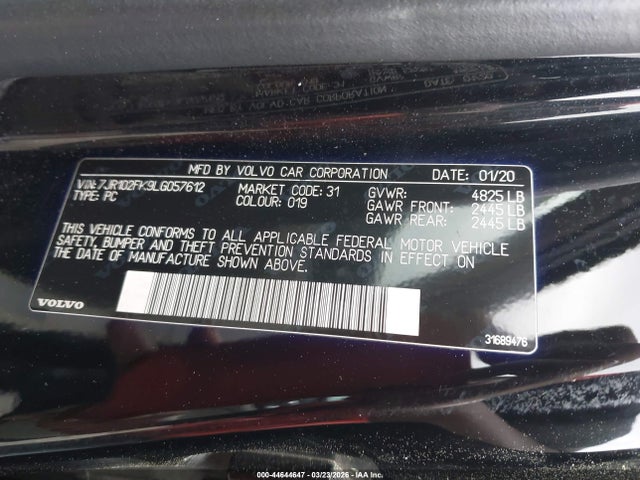 2020 VOLVO S60 7JR102FK9LG057612 Photo 8
