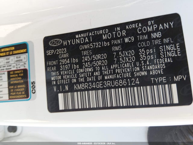 Aukcja sprzedaży 2024 Hyundai Palisade Xrt, vin: KM8R34GE3RU686124, numer aukcji: 44644659