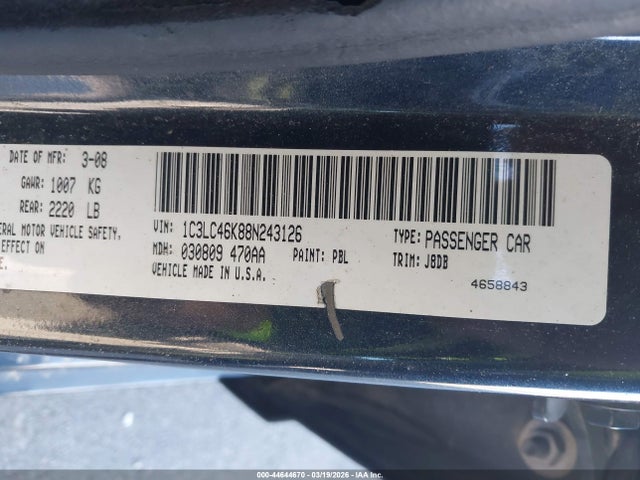 Aukcja sprzedaży 2008 Chrysler Sebring Lx, vin: 1C3LC46K88N243126, numer aukcji: 44644670