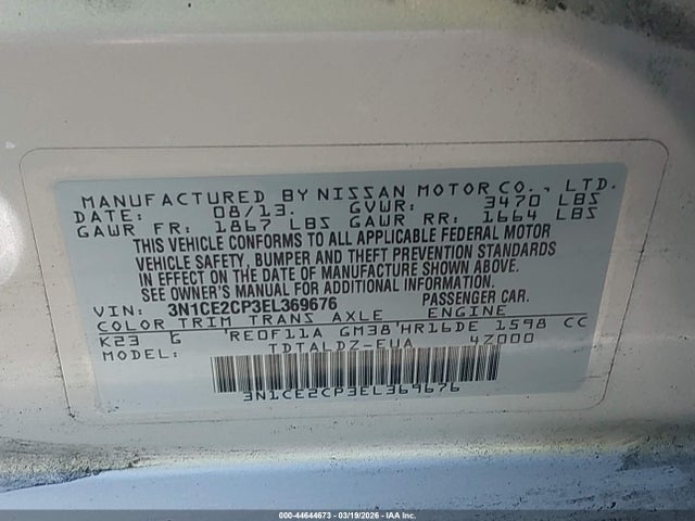 Nissan Versa Note Sv 2014 3N1CE2CP3EL369676 Image 9