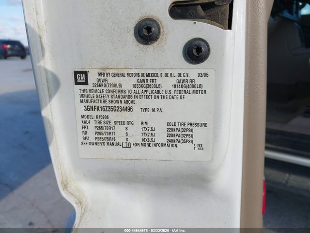 2005 Chevrolet Suburban 1500 Lt მანქანა იყიდება აუქციონზე, vin: 3GNFK16Z35G234496, აუქციონის ნომერი: 44644676
