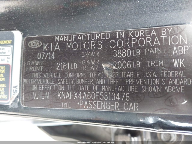 Продаж на аукціоні авто 2015 Kia Forte Lx, vin: KNAFX4A60F5313476, номер лоту: 44644687