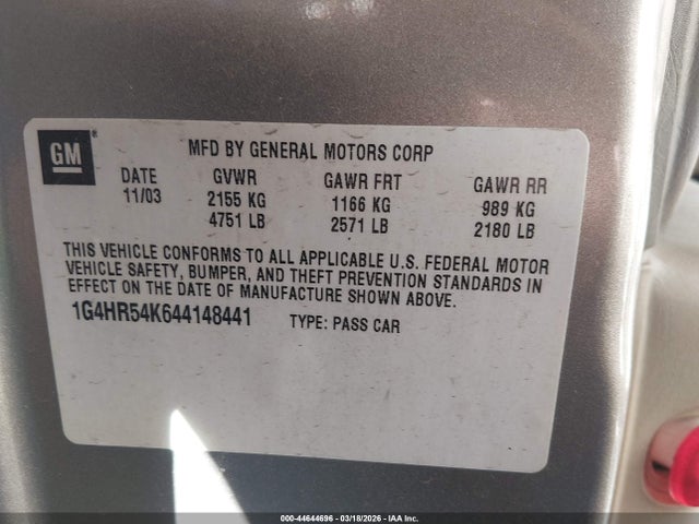 44644696 :رقم المزاد ، 1G4HR54K644148441 vin ، 2004 Buick Lesabre Limited مزاد بيع