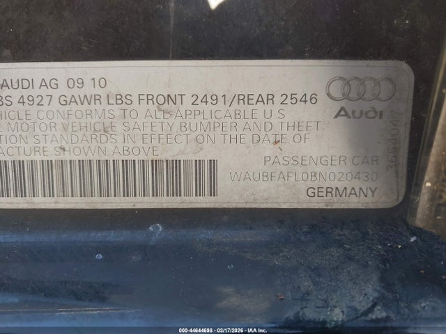 2011 AUDI A4 WAUBFAFL0BN020430 Photo 8