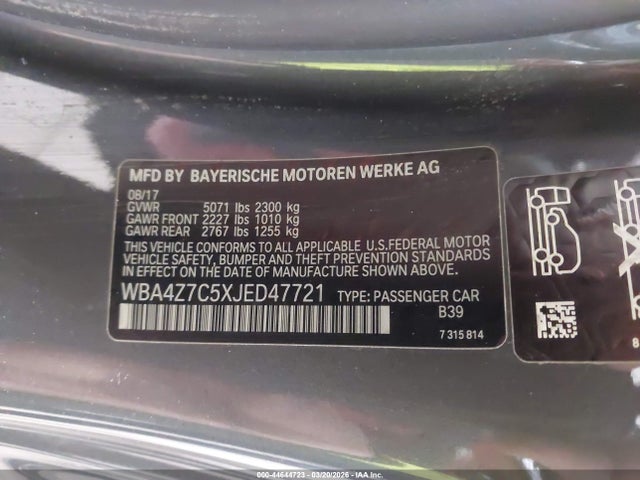 44644723 :رقم المزاد ، WBA4Z7C5XJED47721 vin ، 2018 Bmw 440i Xdrive مزاد بيع