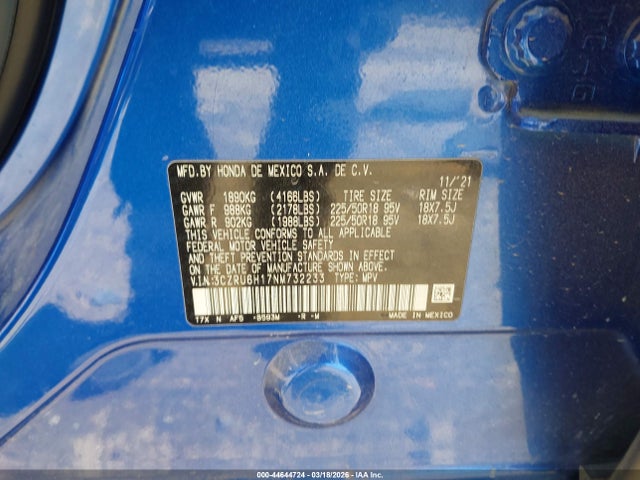 Aukcja sprzedaży 2022 Honda Hr-v Awd Sport, vin: 3CZRU6H17NM732233, numer aukcji: 44644724