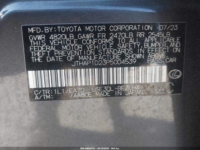 Продажа на аукционе авто 2023 Lexus Is 500 F Sport Performance Premium, vin: JTHAP1D23P5004539, номер лота: 44644741