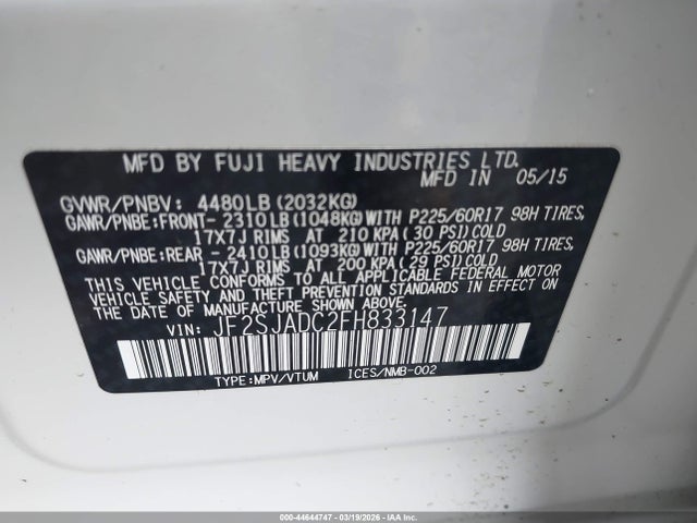 JF2SJADC2FH833147 Subaru Forester 2.5i Premium