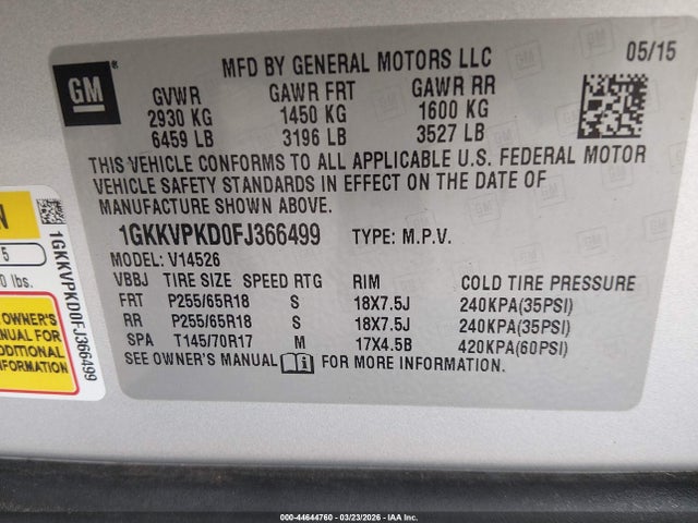 1GKKVPKD0FJ366499 GMC Acadia Sle-2