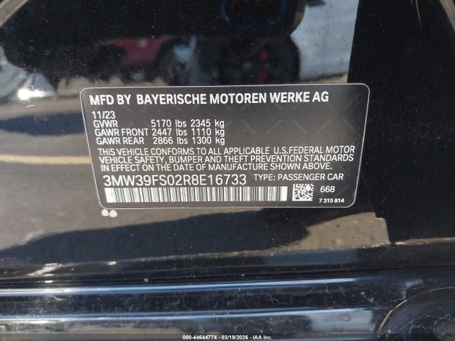 2024 Bmw 330e Xdrive მანქანა იყიდება აუქციონზე, vin: 3MW39FS02R8E16733, აუქციონის ნომერი: 44644774