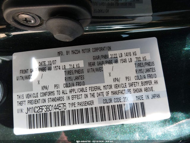 2008 MAZDA MX-5 JM1NC26F380144576 Photo 8