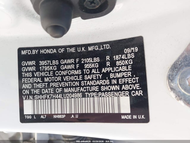 SHHFK7H44LU204986 Honda Civic Sport